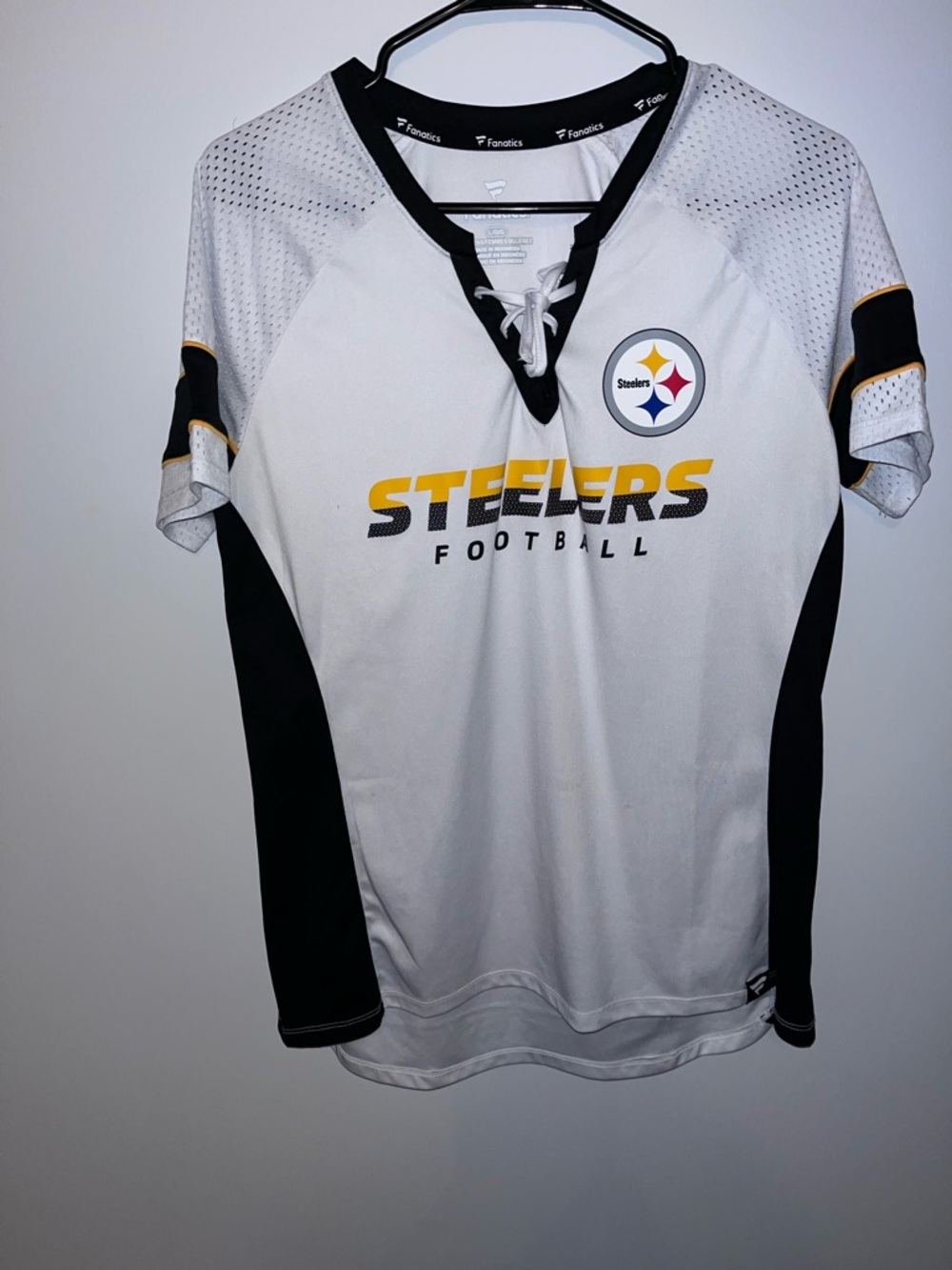 Fanatics Pittsburgh Steelers White and Black Lace-Up Women's Football Jersey